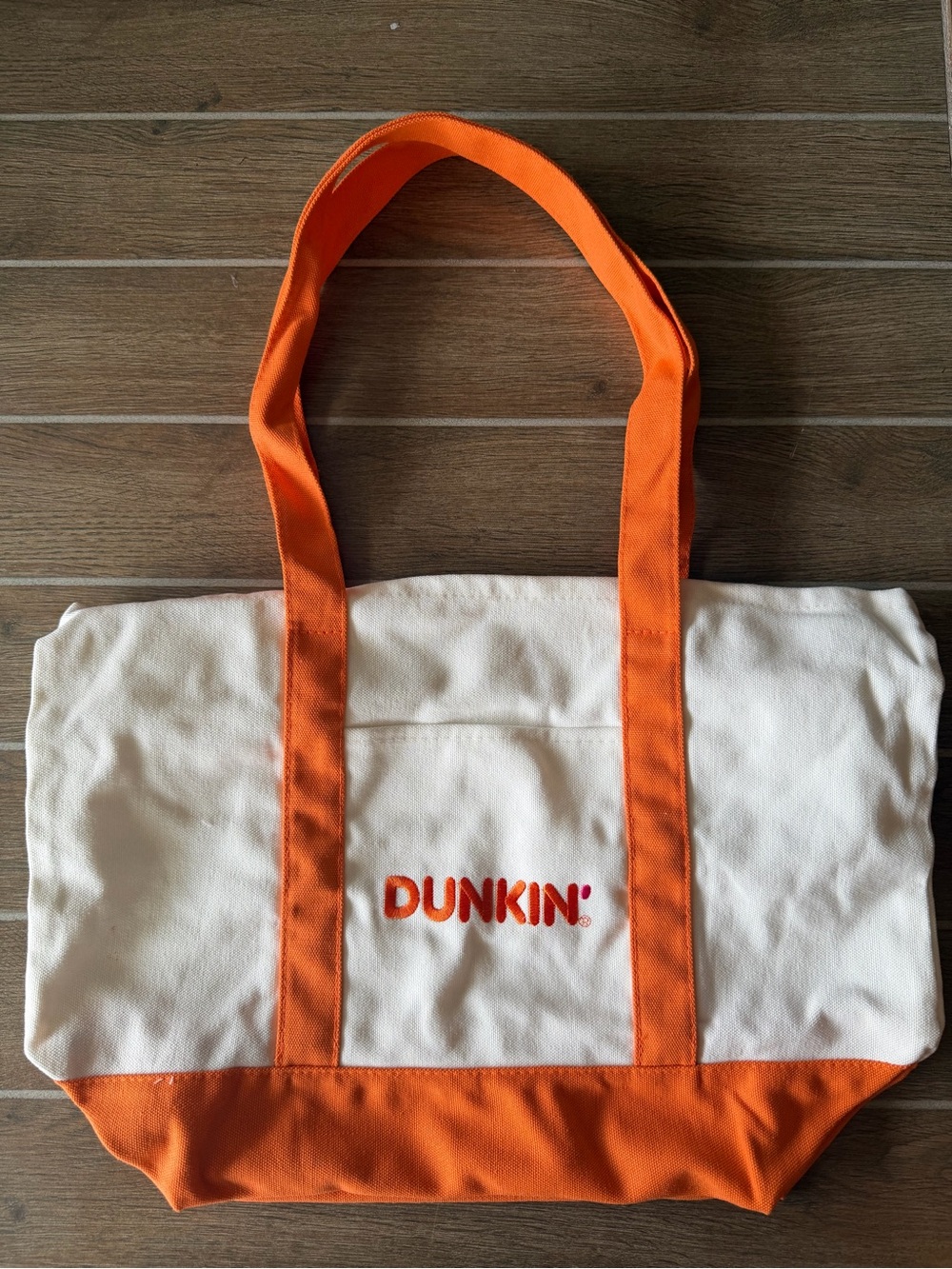 Dunkin' Canvas Tote Bag in White and Orange